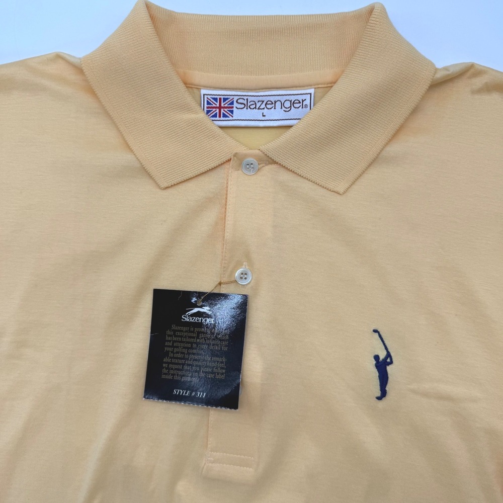 Slazenger Polo Shirt Men Large Yellow Short Sleeve Golf Style 311 Cotton Vintage